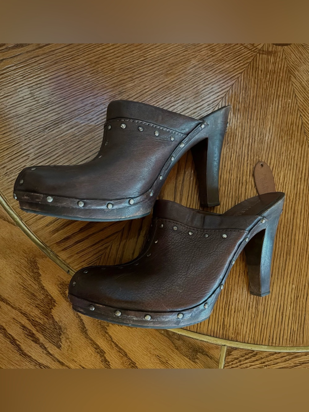 Michael Kors Brown Leather Studded High-Heel Clogs - Women